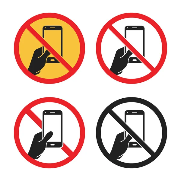 Uso do telefone é sinal proibido, nenhum ícone de smartphone definido —  Vetores de Stock