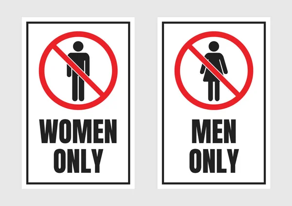 Tylko mężczyźni i kobiety tylko znaki, nie mężczyźni i nie kobiety etykieta — Wektor stockowy