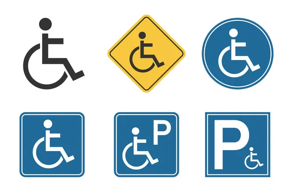 Σύνολο εικονιδίων αναπηρίας, σύμβολο αναπηρικής πολυθρόνας και αναπηρίας, πινακίδα στάθμευσης αναπήρων — Διανυσματικό Αρχείο