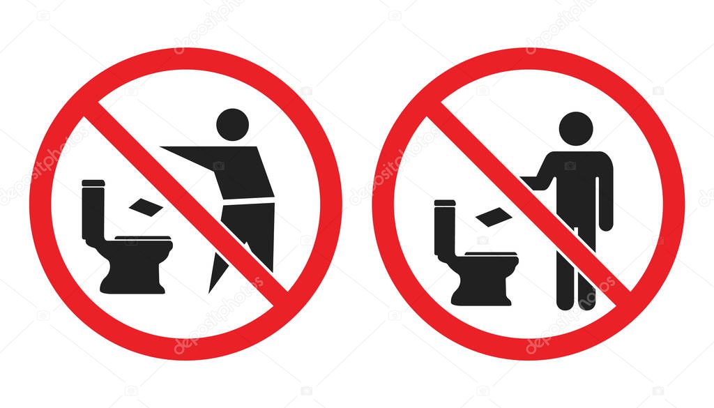 No toilet littering sign, do not throw paper towels in toilet icons