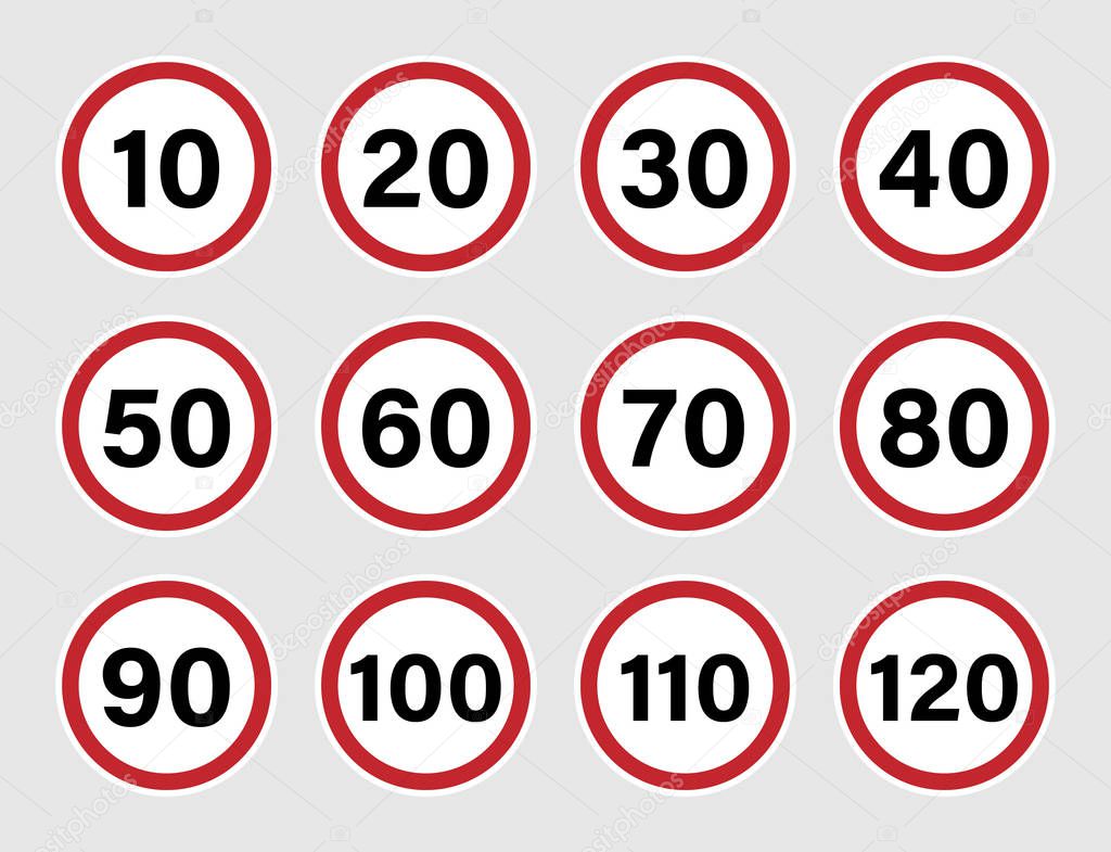 Speed limit road sign set with red border