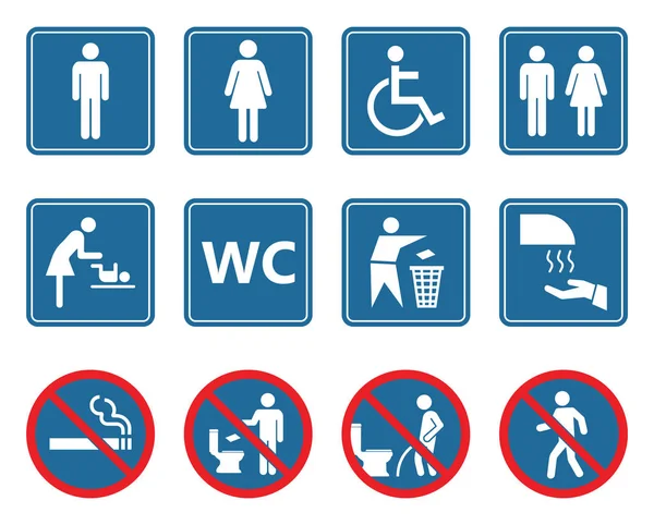 Toilet icons set, restroom wc signs and prohibited symbols — Stock Vector