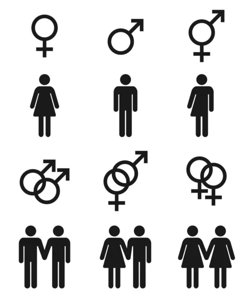 Set of gender symbols - male, female and transgender, sexual preference icons — Stock Vector