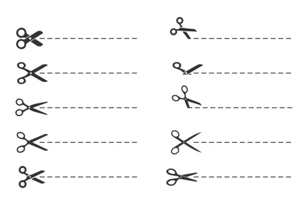 Scissors cut lines, paper cut symbol template — 스톡 벡터