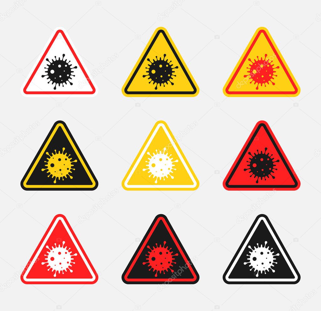virus attention sign set, coronavirus icons, biohazard danger alert