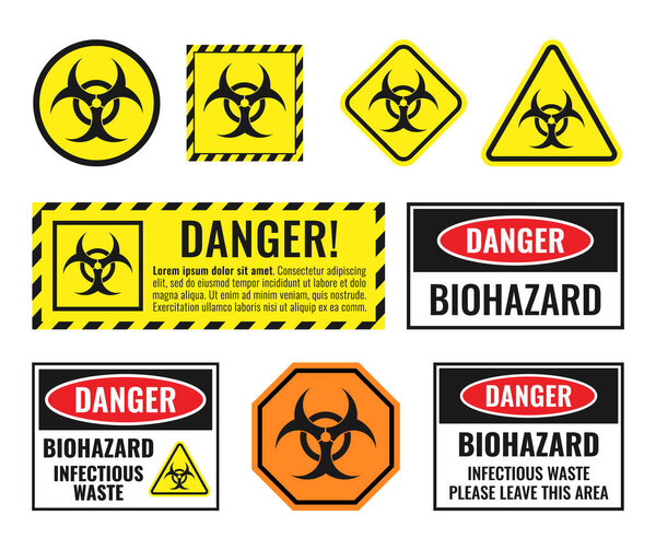 набор предупреждающих знаков биологической опасности, иконки биологической опасности
