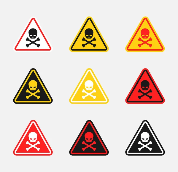 Знак опасности черепа, значки предупреждения об опасности — стоковый вектор