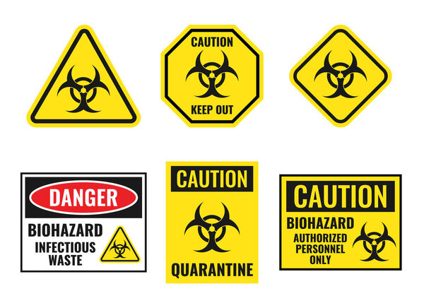 набор предупреждающих знаков биологической опасности, иконки биологической опасности
