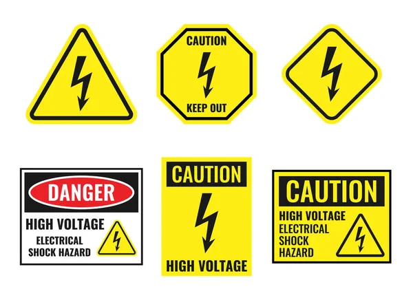 Ensemble de signe de haute tension, danger des icônes d'électricité — Image vectorielle