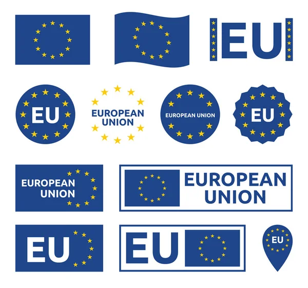 Conjunto de sinais de união europeia, rótulos e crachás da UE — Vetor de Stock