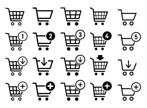 쇼핑 카트 아이콘 세트, 인터넷 쇼핑을 위한 트롤리 사인 — 스톡 벡터