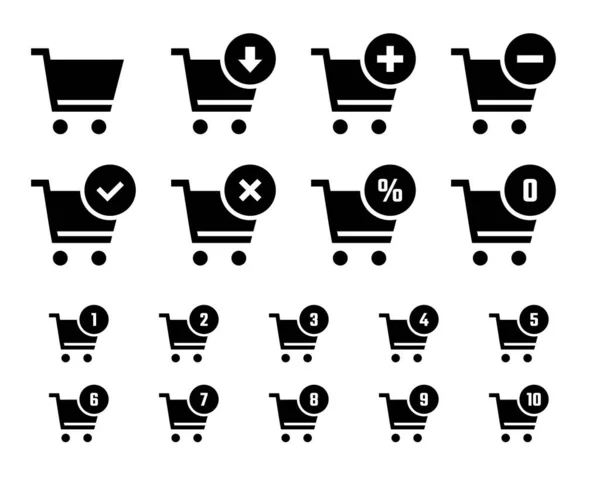 Warenkorb-Icon-Set, Trolley-Schilder für Internet-Shop — Stockvektor