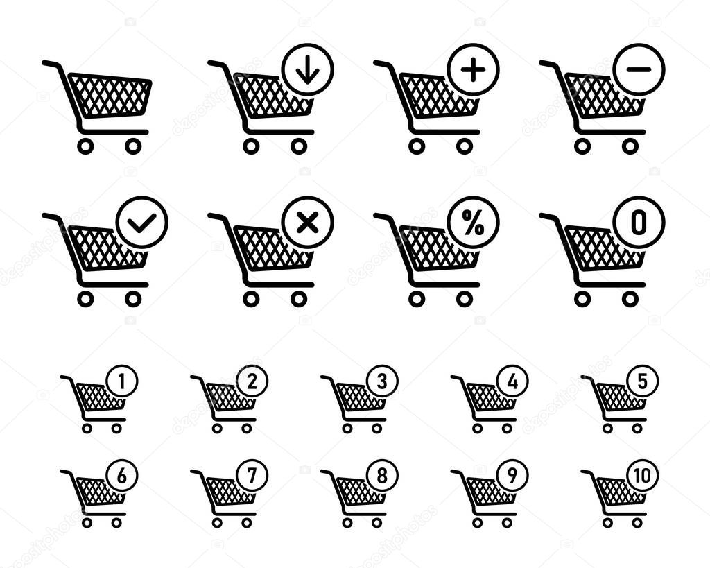 shopping cart sign set for website, shopping trolley icons