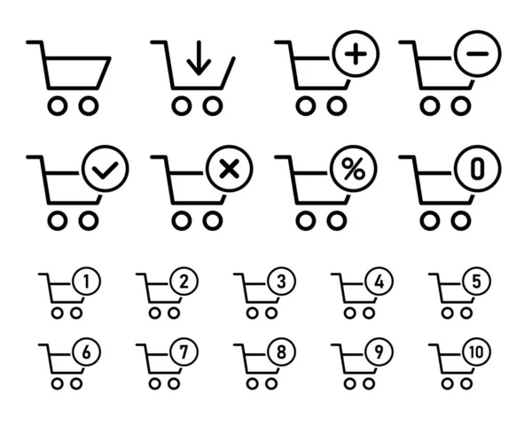 Warenkorb-Schilderset für Website, Einkaufswagen-Symbole — Stockvektor