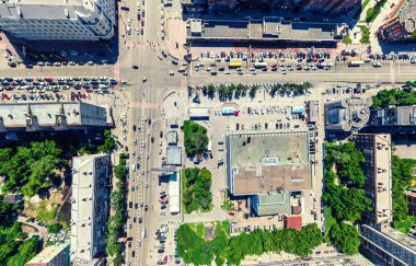 Havacılık şehri manzarası. Şehir manzarası. Helikopter vuruldu. Panoramik resim.