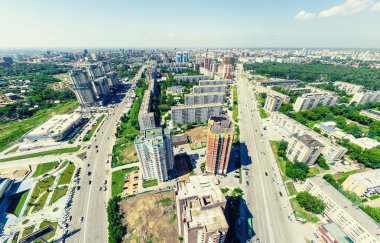 Havacılık şehri manzarası. Şehir manzarası. Helikopter vuruldu. Panoramik resim.