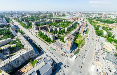 Havacılık şehri manzarası. Şehir manzarası. Helikopter vuruldu. Panoramik resim.