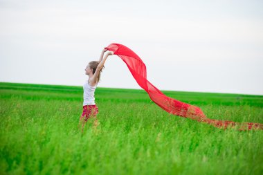 Genç Bayan runing doku yeşil alanı ile. Kadın eşarp ile.