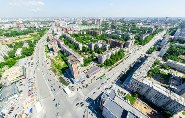 Havacılık şehri manzarası. Şehir manzarası. Helikopter vuruldu. Panoramik resim.
