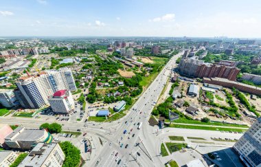 Havacılık şehri manzarası. Şehir manzarası. Helikopter vuruldu. Panoramik resim.