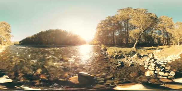 4k 360 rzeczywistość wirtualna Vr rzeki płynie po skałach w tym pięknym lesie — Wideo stockowe