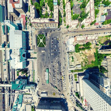 Havacılık şehri manzarası. Şehir manzarası. Helikopter vuruldu. Panoramik resim.