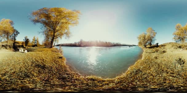 360 VR La realidad virtual de un río fluye sobre rocas en este hermoso bosque de montañas — Vídeo de stock