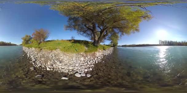 360 Vr εικονική πραγματικότητα ενός ποταμού που ρέει πέρα από τους βράχους σε αυτό το δάσος όμορφα βουνά — Αρχείο Βίντεο