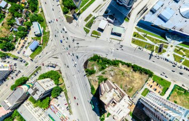 Havacılık şehri manzarası. Şehir manzarası. Helikopter vuruldu. Panoramik resim.