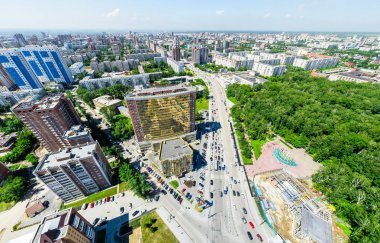 Havacılık şehri manzarası. Şehir manzarası. Helikopter vuruldu. Panoramik resim.