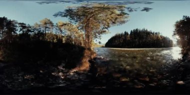 4k 360 Vr sanal gerçeklik bir nehir akar bu güzel orman kayalarda üzerinde