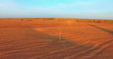 UHD 4k havadan görünümü. Havada uçak sarı kırsal alanın üzerinde