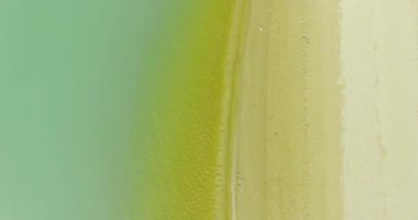 Havadan Uhd 4k görünümü. Taze dağ nehir üzerinde uçuş. Dikey Görünüm ve yatay hareketi