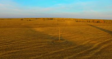 UHD 4k havadan görünümü. Havada uçak sarı kırsal alanın üzerinde