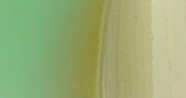 Havadan Uhd 4k görünümü. Taze dağ nehir üzerinde uçuş. Dikey Görünüm ve yatay hareketi