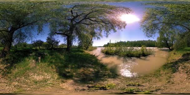 UHD 4K 360 VR Virtual Reality of a river flows over rocks in beautiful mountain forest landscape — Stock Video