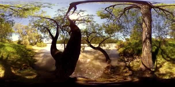 UHD 4K 360 VR Virtuelle Realität eines Flusses fließt über Felsen in wunderschöner Berglandschaft — Stockvideo