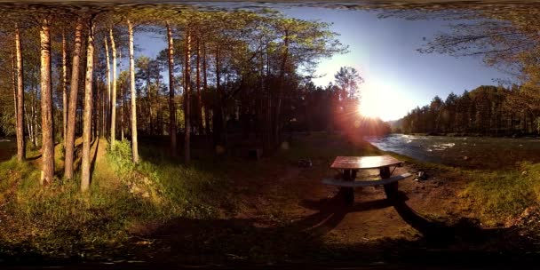 UHD 4k 360 Vr Virtual Reality van een rivier stroomt over rotsen in het prachtige berglandschap van de bos — Stockvideo