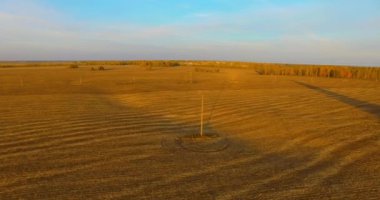 UHD 4k havadan görünümü. Havada uçak sarı kırsal alanın üzerinde