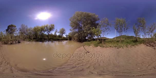 UHD 4K 360 VR Virtual Reality of a river flows over rocks in beautiful mountain forest landscape — Stock Video