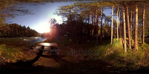 UHD 4K 360 VR Virtual Reality of a river flows over rocks in beautiful mountain forest landskap — Stok Video