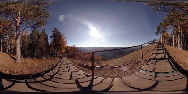 4K 360 VR virtual Reality of a beautiful mountain scene at the autumn time. Wild Russian mountains. — Stock Video