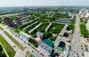 Havacılık şehri manzarası. Şehir manzarası. Helikopter vuruldu. Panoramik resim.