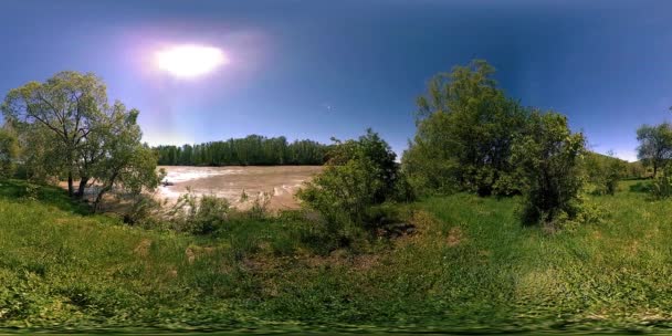 UHD 4K 360 VR Virtuální realita řeky teče přes skály v krásné horské lesní krajině — Stock video