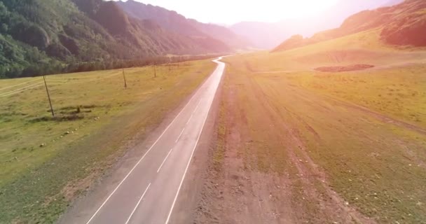 Voo sobre estrada de montanha asfalto e prado — Vídeo de Stock