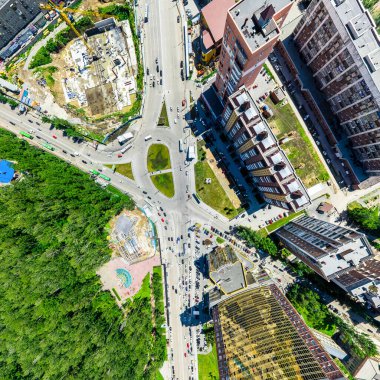 Havacılık şehri manzarası. Şehir manzarası. Helikopter vuruldu. Panoramik resim.