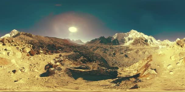 360 vr of the Everest Base camp at Khumbu glacier. Khumbu valley, Sagarmatha national park, Nepal of the Himalayas. EBC track route near Gorak Shep. — Stock Video