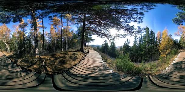 4K 360 VR virtual Reality of a beautiful mountain scene at the autumn time. Wild Russian mountains. — Stock Video