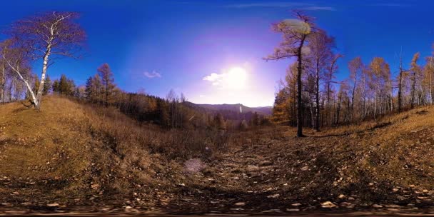 Realtà virtuale 4K 360 VR di una bellissima scena di montagna in autunno. Montagne russe selvagge . — Video Stock