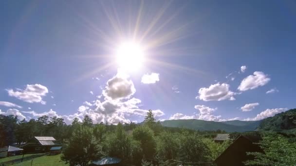 Mountain village timelapse at the summer or autumn time. Wild asian nature and rural field. — Stock Video